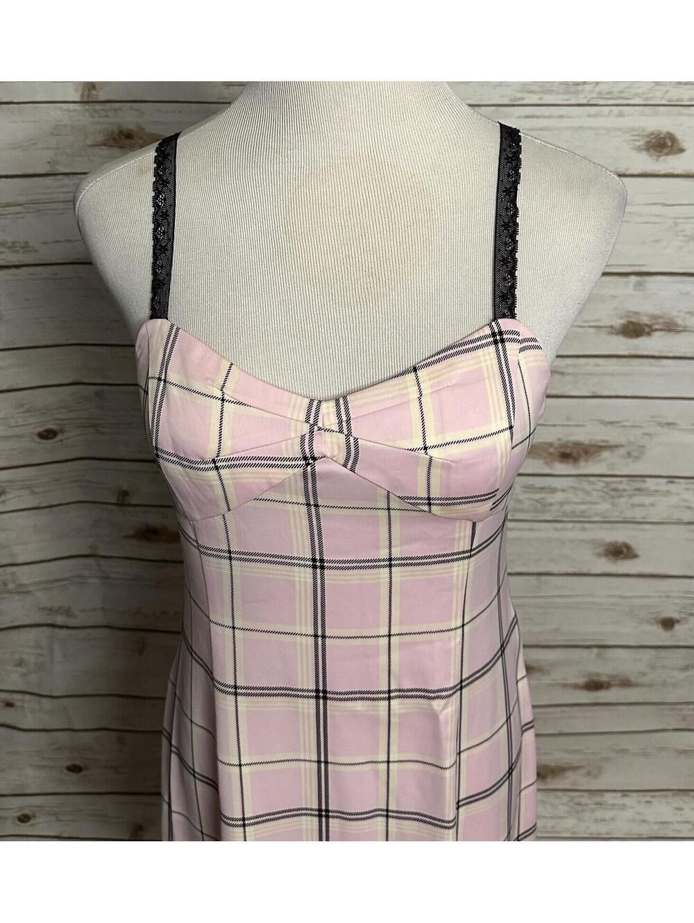 Urban Outfitters pink plaid lace straps slip maxi dress Medium Y2K coquette - Picture 2 of 6
